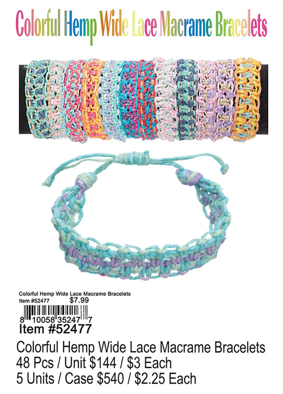 Colorful Hemp Wide Lace Macrame Bracelets